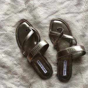 Manolo Blahnik Susa Leather Flats Gold, 37.5